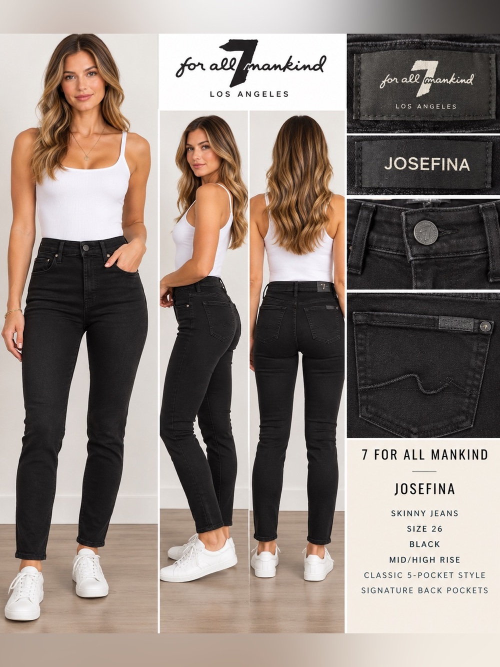 7 For All Mankind Josefina Black Skinny Jeans Size 26